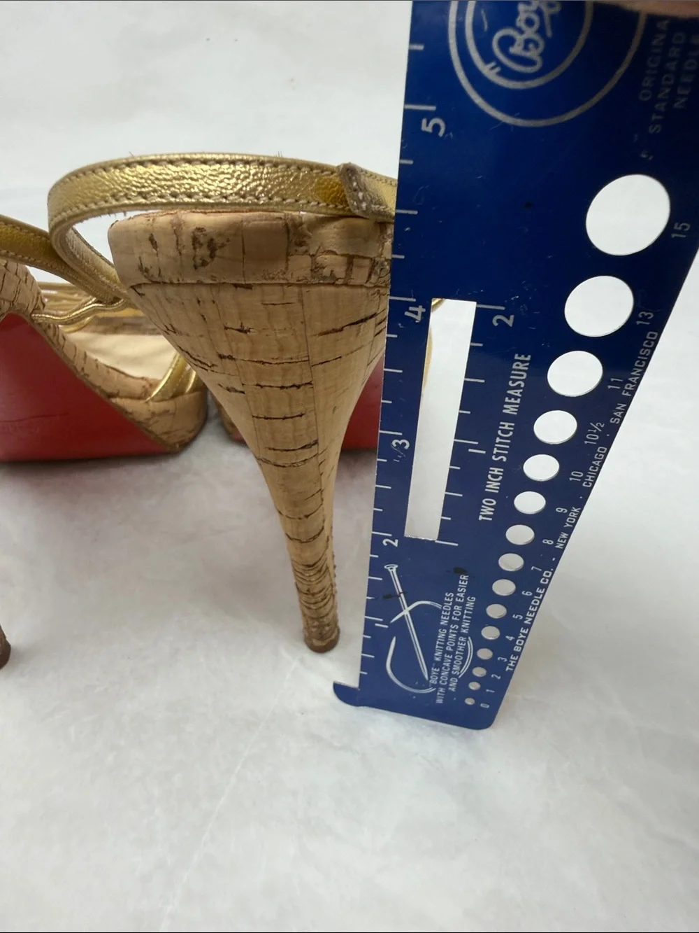 Christian Louboutin Metallic Gold Strappy Cork Platform Heels